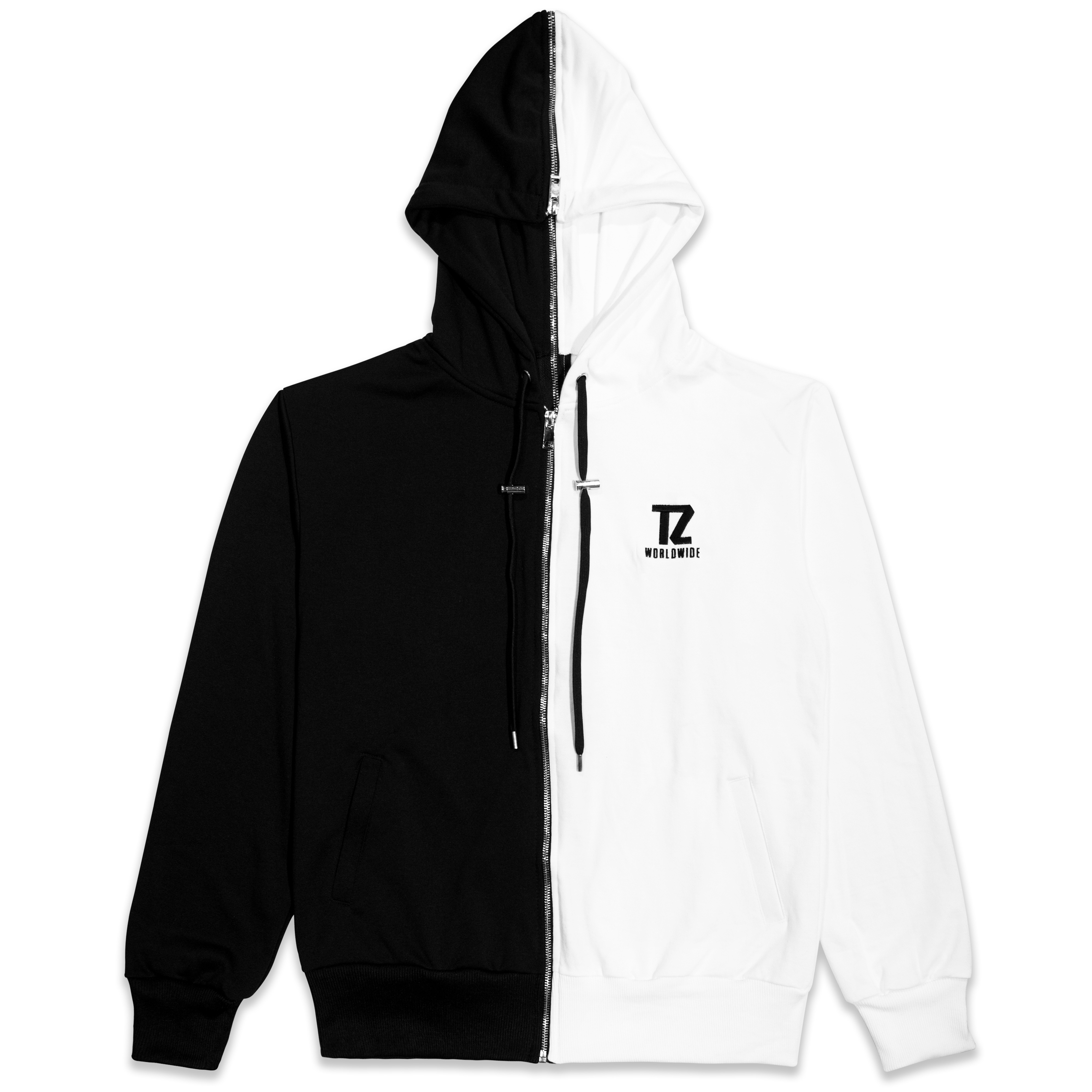 half white half black hoodie