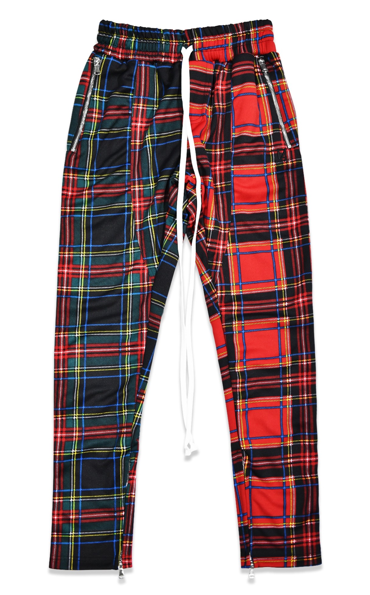 red and black plaid trousers